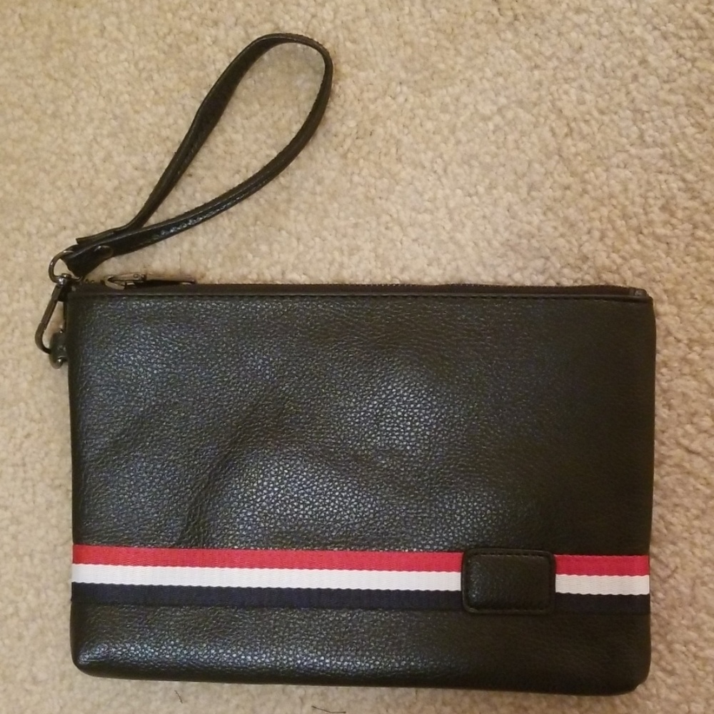 Leather Fx Sporty Clutch Purse Bag Red Blue Stripe